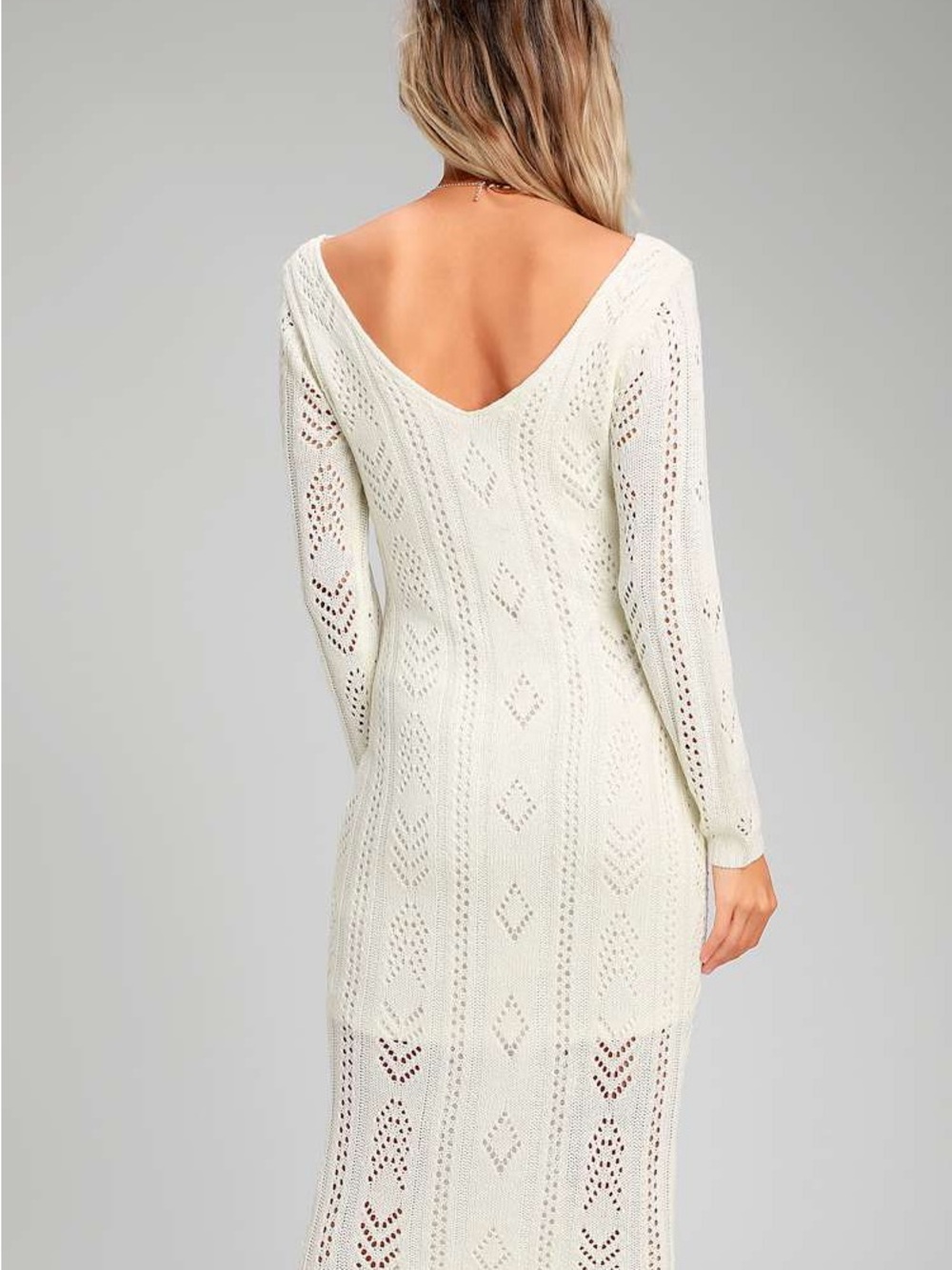 Lulus Pointelle Me A Secret Cream Knit Midi Dress - Picture 2 of 7